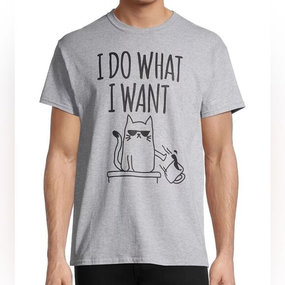 ODM I Do What I Want Kitty Cat Short Sleeve Crewneck Gray Graphic Tee. Medium. - Picture 1 of 6